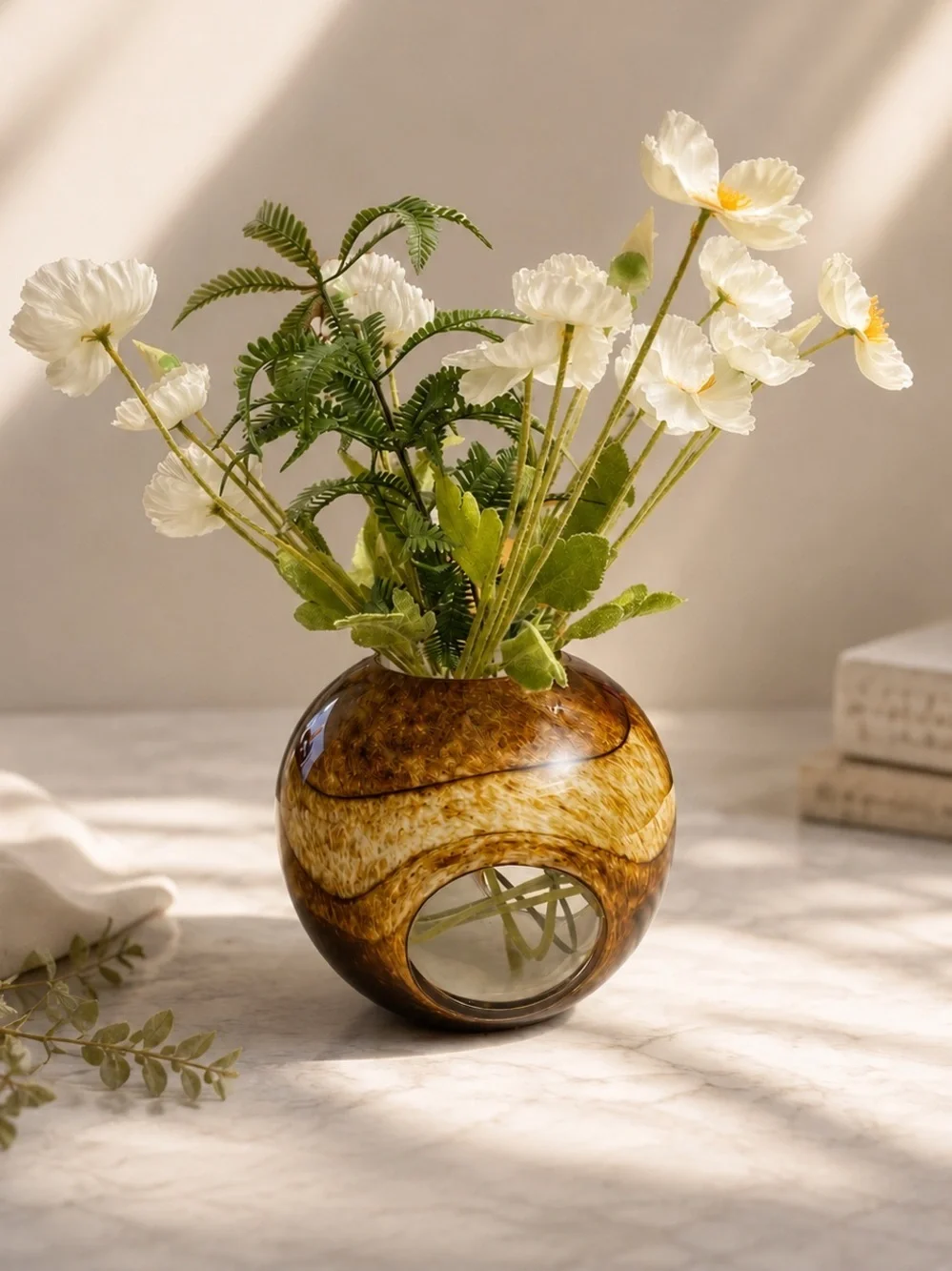 Murano Tortoise Shell Cased Glass Fish Eye Vase 3 Cut Clear Windows 7